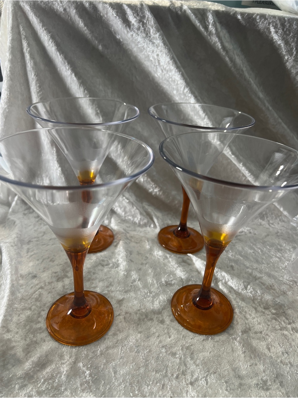 Tupperware Clear Martini Glasses with Amber Stems - Set of 4